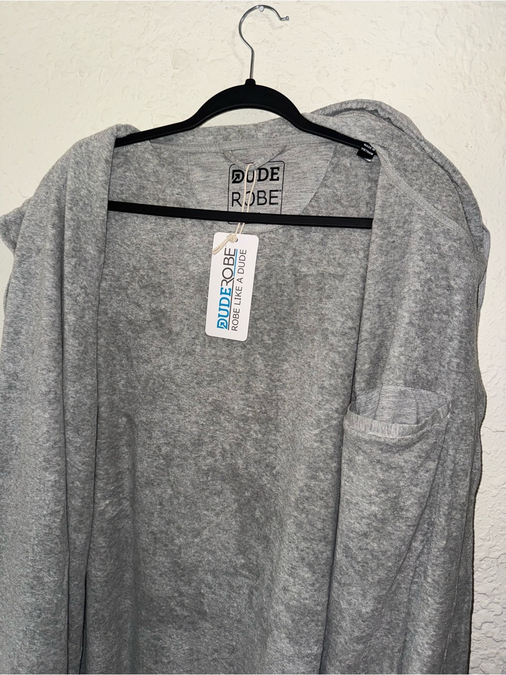 Men's Light Gray Hooded Plush Robe with Belt - Picture 9 of 11